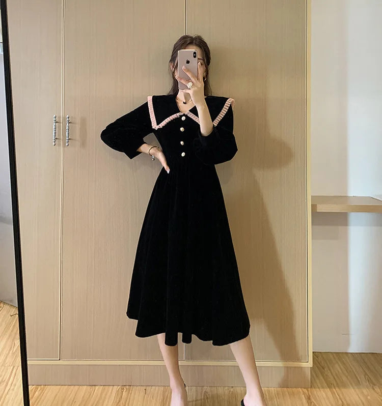 Robe en velours pour femmes, jupe longue Kimono à la mode, taille française, printemps automne