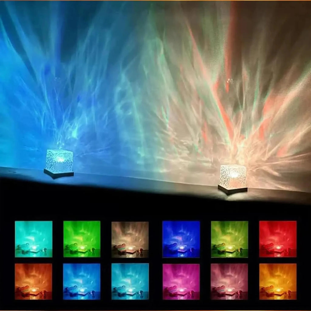 Lampe de nuit HOMEFISH RGB 16 couleurs avec télécommande, projecteur d'aurore océanique, lampe de table rechargeable pour la décoration de la maison et de la chambre à coucher