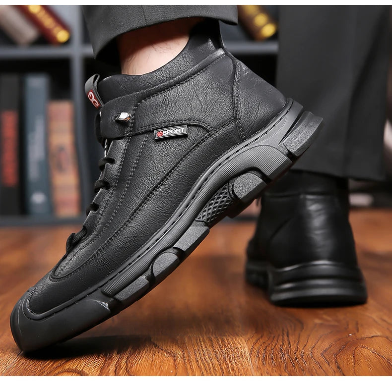 Bottes en cuir Pu hommes printemps chaussures hautes décontractées pour hommes tendance fermeture éclair chaussures plates hiver Sneaker vulcanisé cheville Tennis Zapatillas