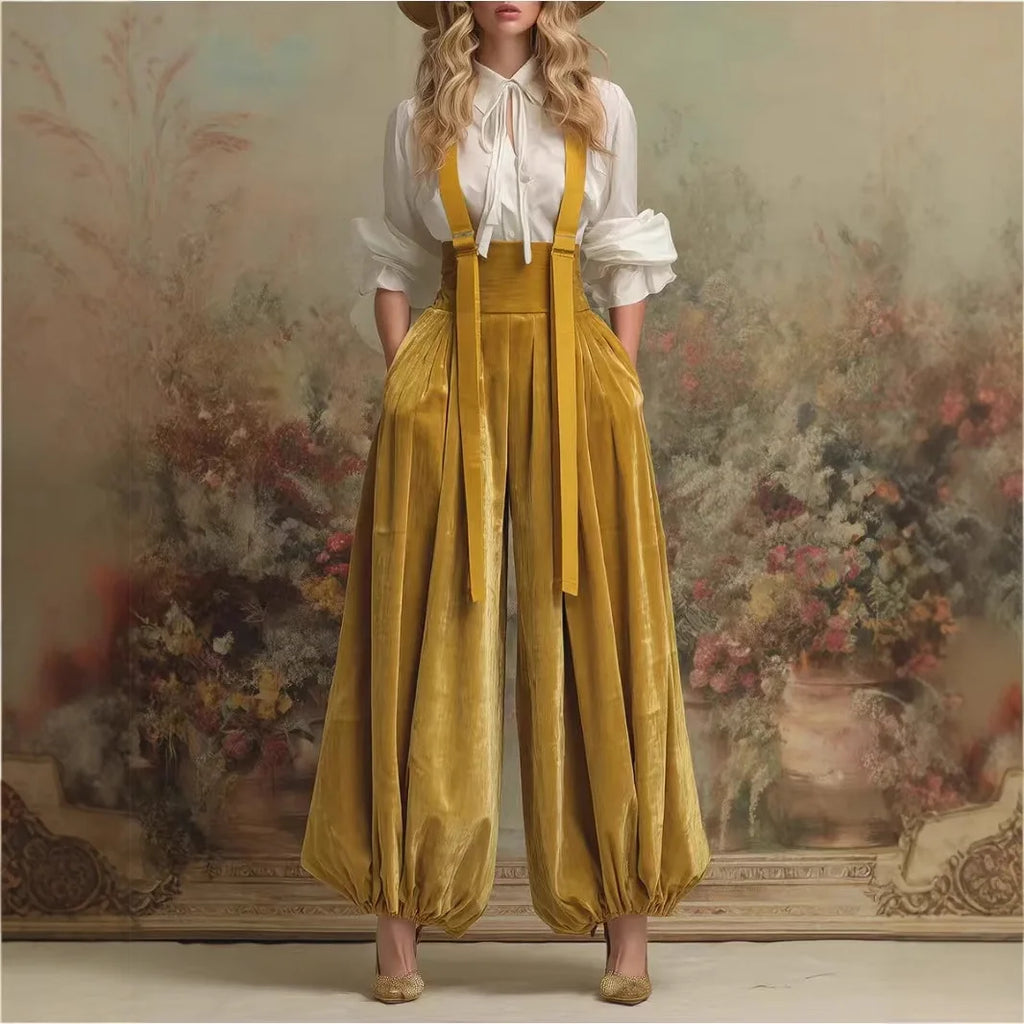 Combinaison en velours pour femme, taille haute, ample, style salopette, mode printemps-été