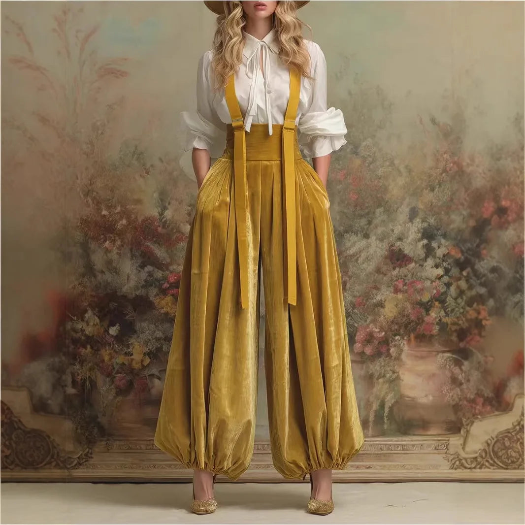 Combinaison en velours pour femme, taille haute, ample, style salopette, mode printemps-été