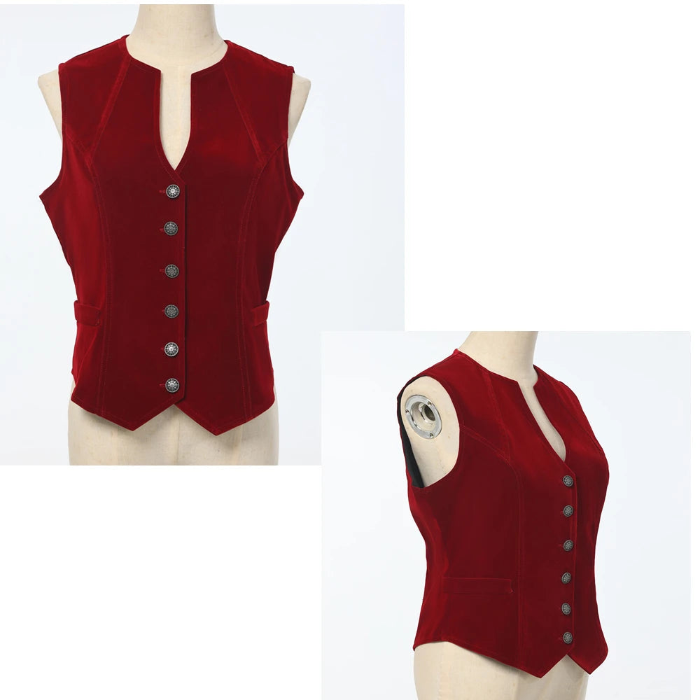 Gilet en velours Vintage pour femmes, col en V, court, sans manches, hauts décontractés, veste ajustée régulière