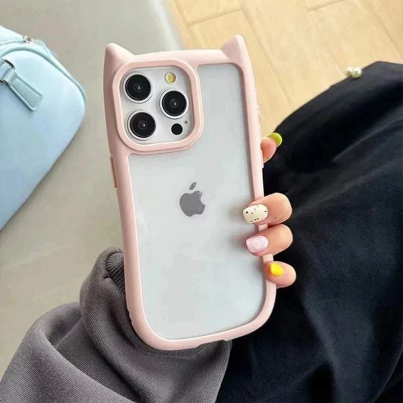 Coque de téléphone en Silicone souple avec oreilles de chat, étui arrière Transparent antichoc pour iPhone 16 17 13 15 14 12 11 Pro Max Air XS Max