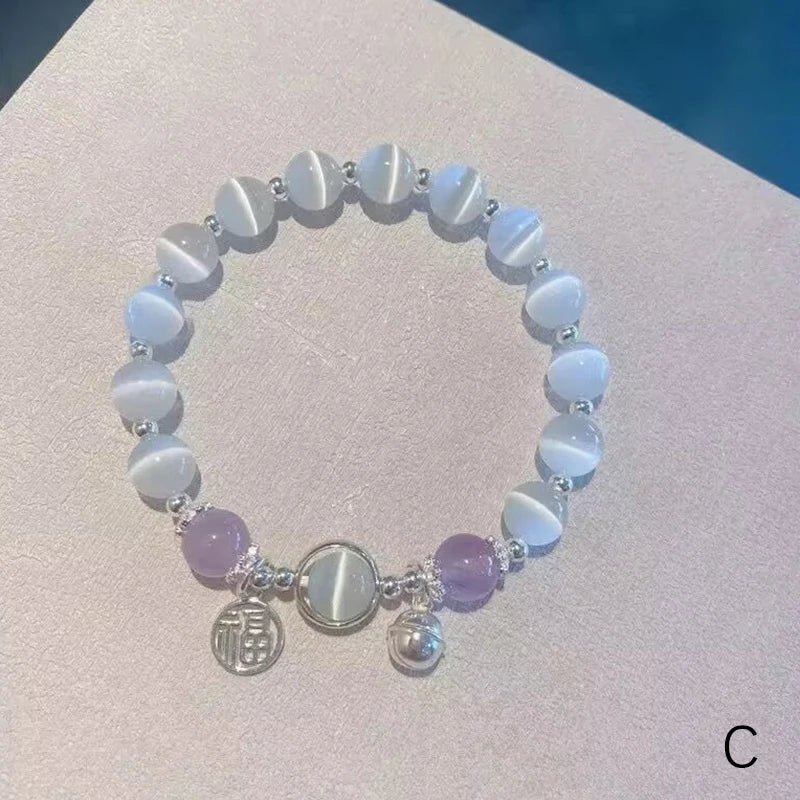 Bracelet pendentif lapin en pierre de lune pour femme, cristal, opale blanche, pierre naturelle, brin perlé, bijoux faits à la main, mode