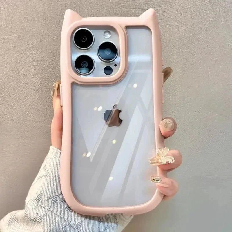 Coque de téléphone en Silicone souple avec oreilles de chat, étui arrière Transparent antichoc pour iPhone 16 17 13 15 14 12 11 Pro Max Air XS Max