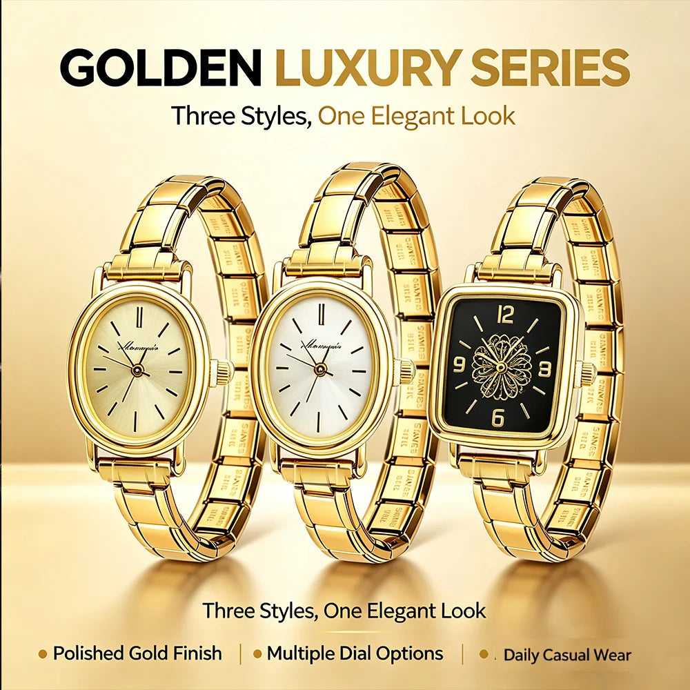Montre à breloques DIY 9MM, style vintage de luxe, en acier inoxydable, bracelet à maillons italiens dorés pour femme, idéale pour le bureau au quotidien