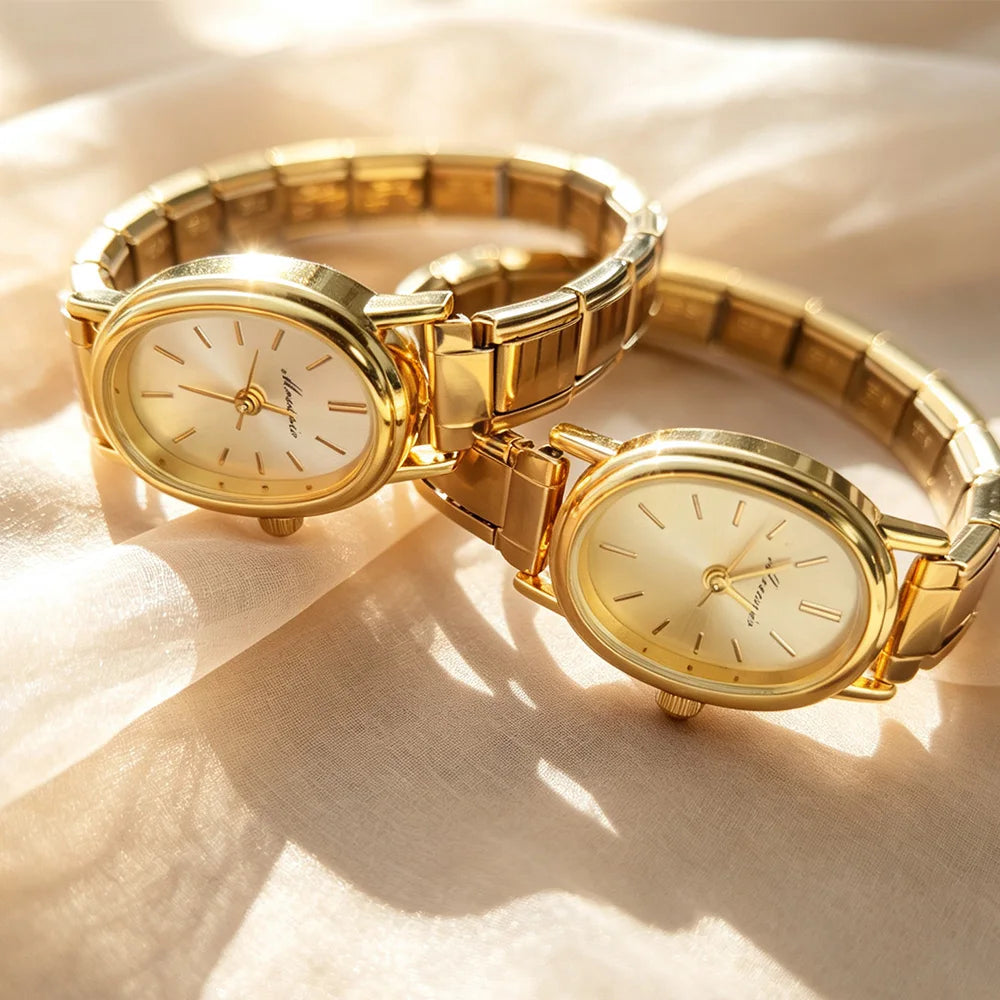 Montre à breloques DIY 9MM, style vintage de luxe, en acier inoxydable, bracelet à maillons italiens dorés pour femme, idéale pour le bureau au quotidien