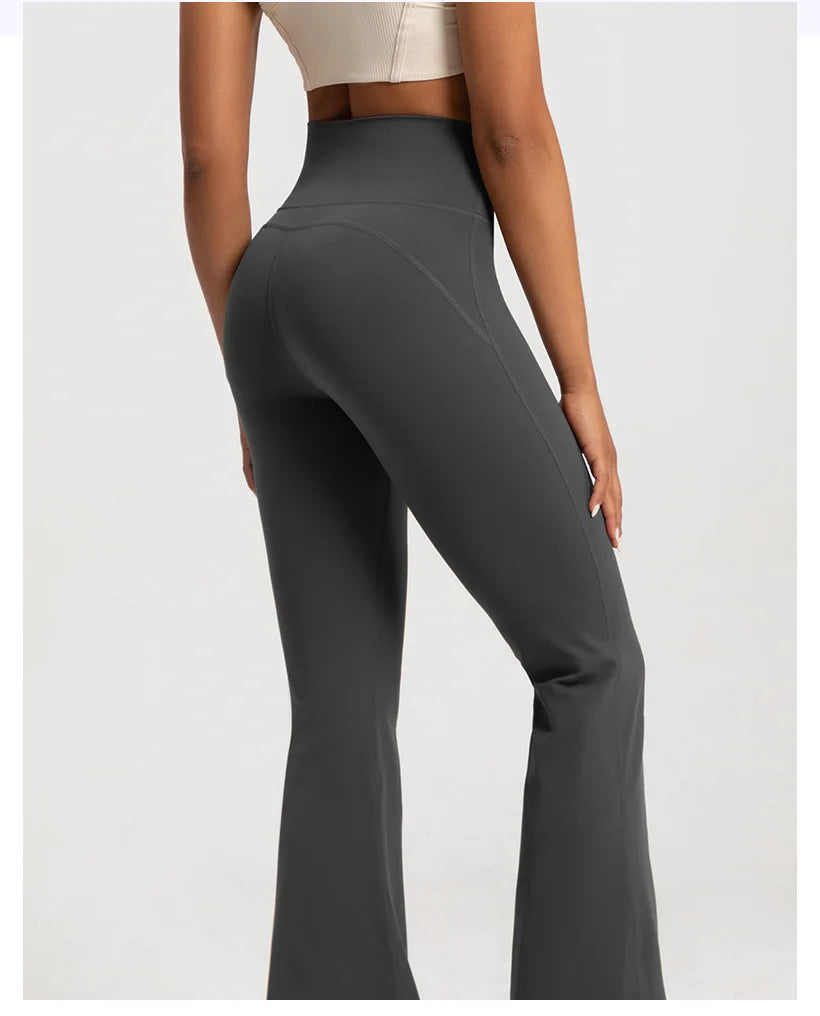 Pantalon évasé en velours pour femme, taille haute, couleur nude, amincissant, chaud, coupe large, pour le sport, le fitness et le yoga