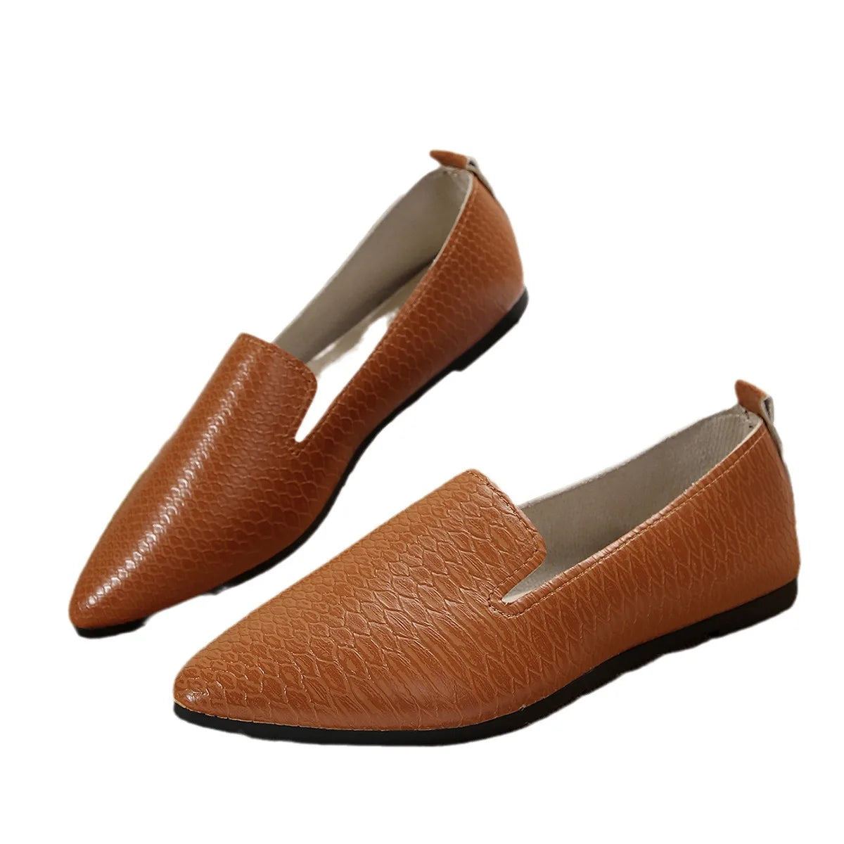 Chaussures pour femmes mocassins en cuir PU ballerines bout pointu pieds nus Slip-on décontracté talon bas mode pierre modèle femme chaussure plate