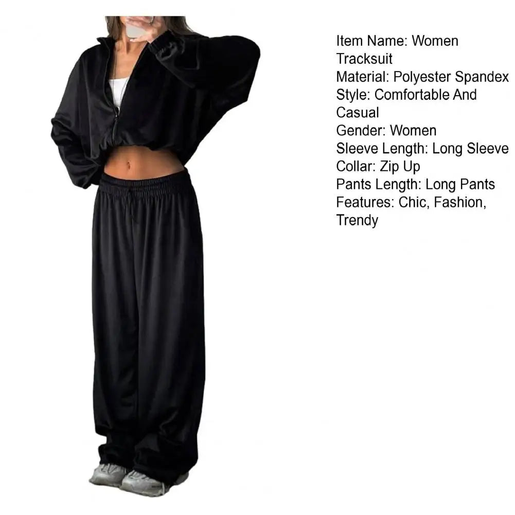 Ensemble de survêtement en velours pour femme, deux pièces, veste courte zippée et pantalon long, tenue décontractée pour femme ﻿