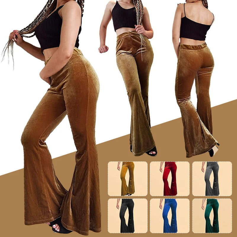 Pantalon évasé en velours pour femme, pantalon à cloche, coupe couvertes, taille haute, décontracté, automne, hiver