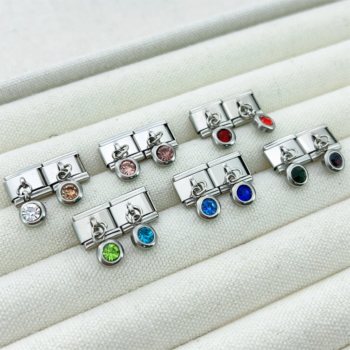 2025 femmes mode douze mois Zircon italien breloques liens modulaire ajustement 9mm en acier inoxydable élastique Bracelet bricolage fabrication de bijoux