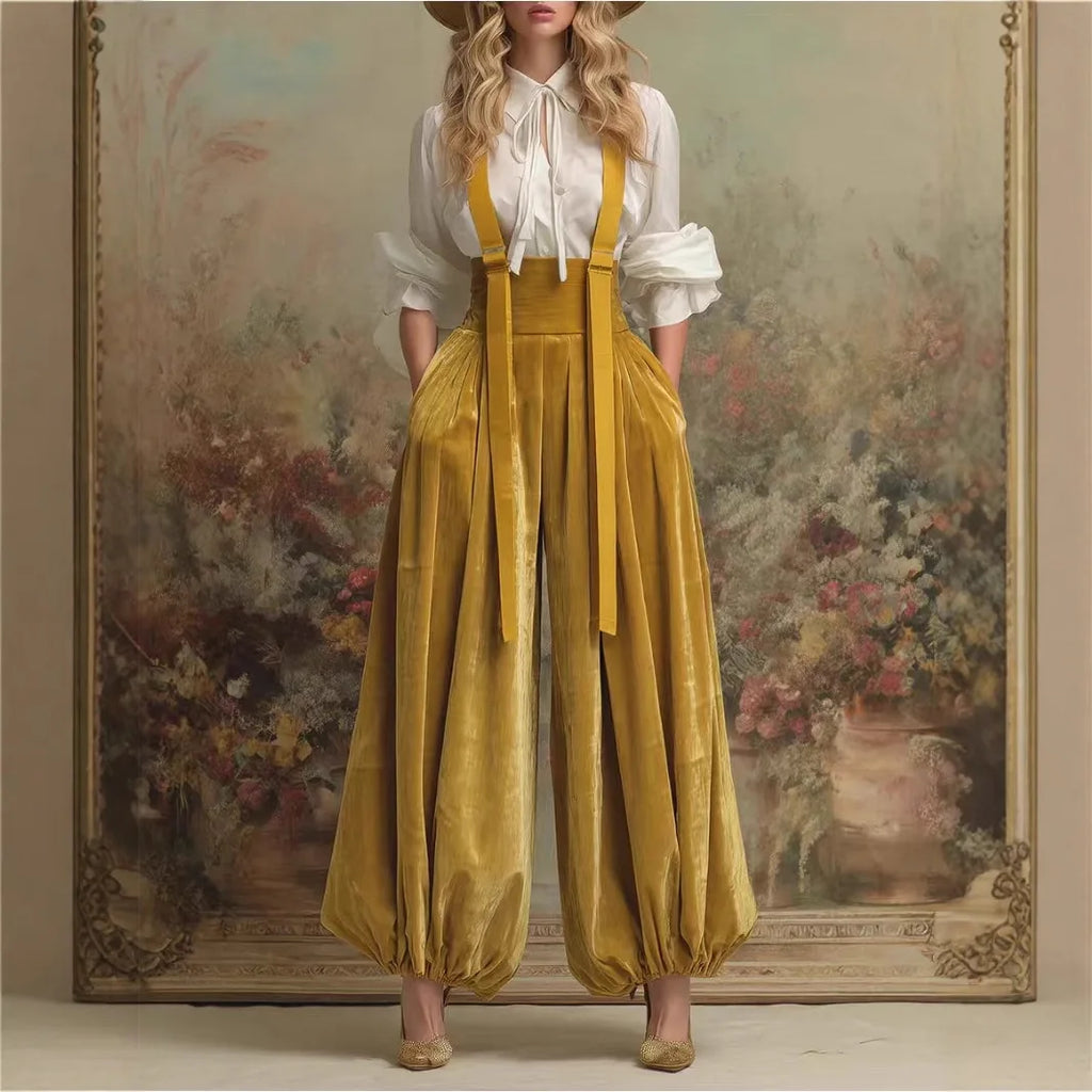 Combinaison en velours pour femme, taille haute, ample, style salopette, mode printemps-été