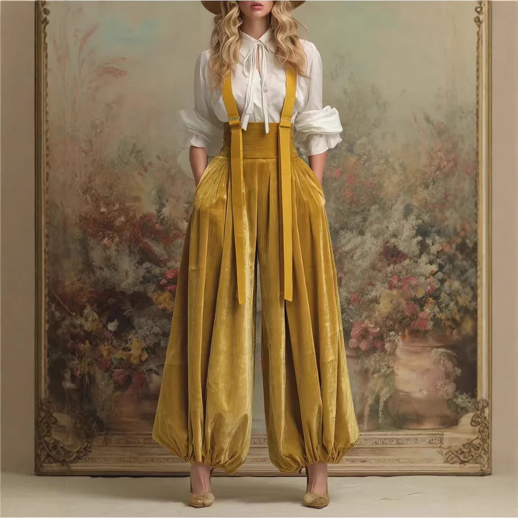 Combinaison en velours pour femme, taille haute, ample, style salopette, mode printemps-été
