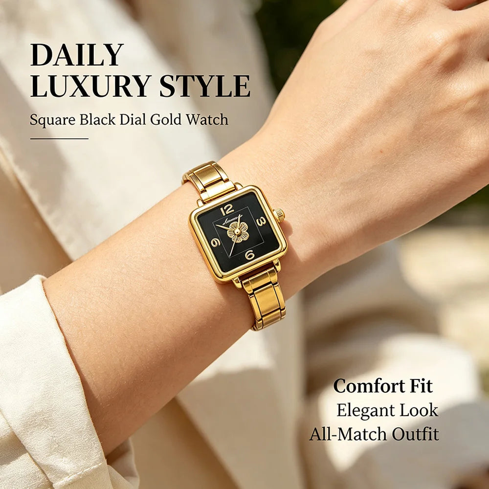 Montre à breloques DIY 9MM, style vintage de luxe, en acier inoxydable, bracelet à maillons italiens dorés pour femme, idéale pour le bureau au quotidien