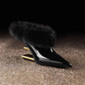 Nouvelles mules pour femmes, bottines à talon haut, chaussures d'hiver fourrées, pantoufles à bout pointu, chaussures compensées à enfiler