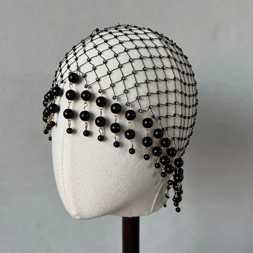 Accessoires pour cheveux en perles de mariage, bandeaux de cheveux faits à la main avec pompon, couvre-chef de luxe pour femmes