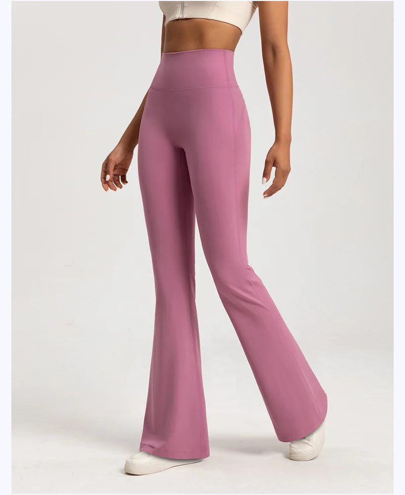 Pantalon évasé en velours pour femme, taille haute, couleur nude, amincissant, chaud, coupe large, pour le sport, le fitness et le yoga