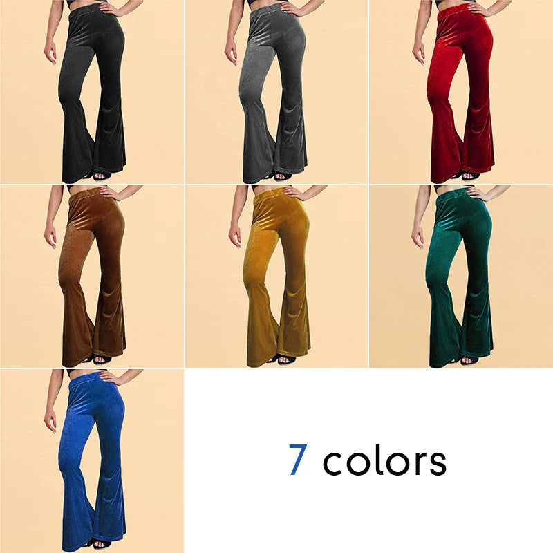Pantalon évasé en velours pour femme, pantalon à cloche, coupe couvertes, taille haute, décontracté, automne, hiver