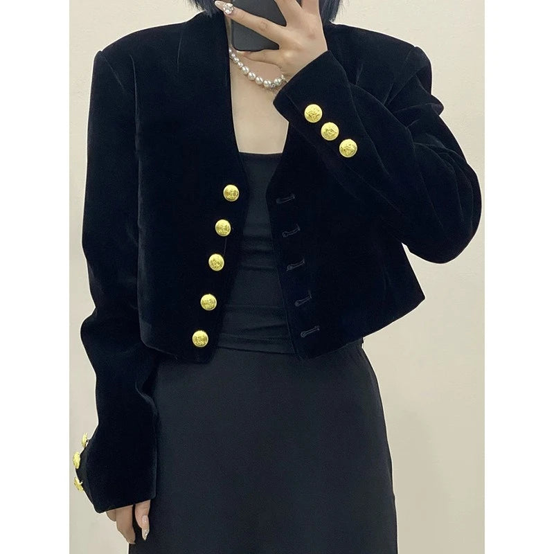 Manteau court en velours pour femmes, nouveau Style à la mode, haut amincissant et polyvalent, automne