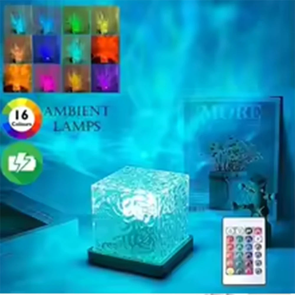 Lampe de nuit HOMEFISH RGB 16 couleurs avec télécommande, projecteur d'aurore océanique, lampe de table rechargeable pour la décoration de la maison et de la chambre à coucher