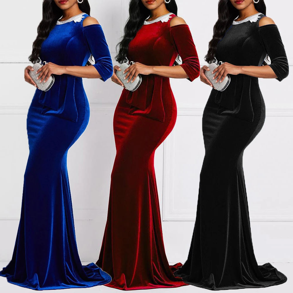 Robe d'été personnalisée en velours pour femmes, style sirène, mode Ankara, rouge, Vetement Femme, noire, Sexy, longueur au sol, 2023