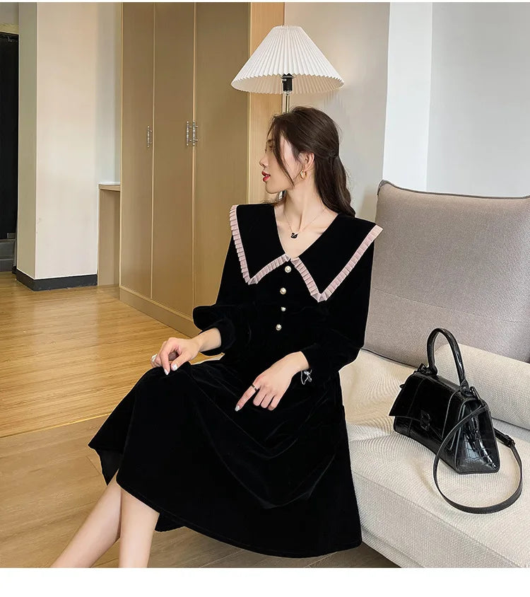 Robe en velours pour femmes, jupe longue Kimono à la mode, taille française, printemps automne