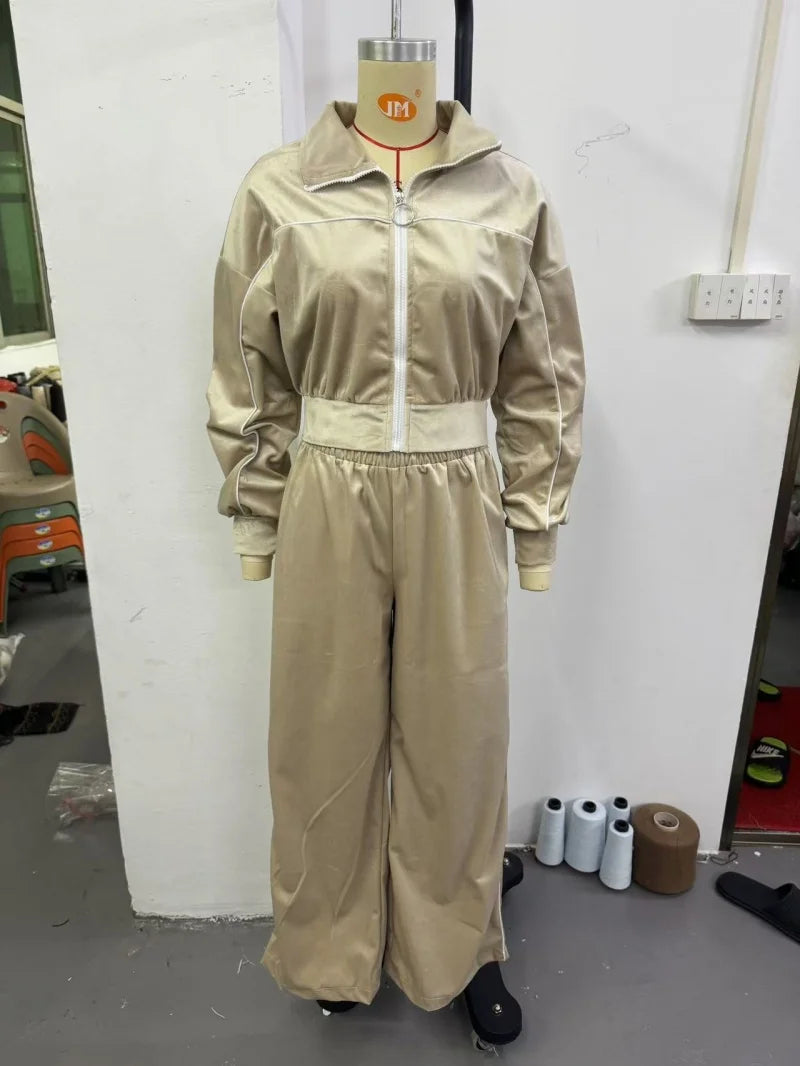 Ensemble 2 pièces en velours pour femme, vêtements d'automne 2026, sweat-shirt zippé et pantalon long, ensemble décontracté, survêtement en velours pour femme.