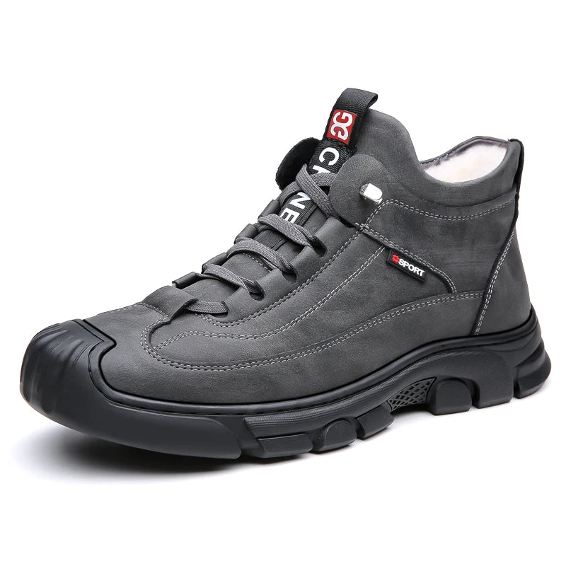 Bottes en cuir Pu hommes printemps chaussures hautes décontractées pour hommes tendance fermeture éclair chaussures plates hiver Sneaker vulcanisé cheville Tennis Zapatillas