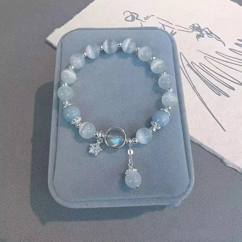 Bracelet pendentif lapin en pierre de lune pour femme, cristal, opale blanche, pierre naturelle, brin perlé, bijoux faits à la main, mode