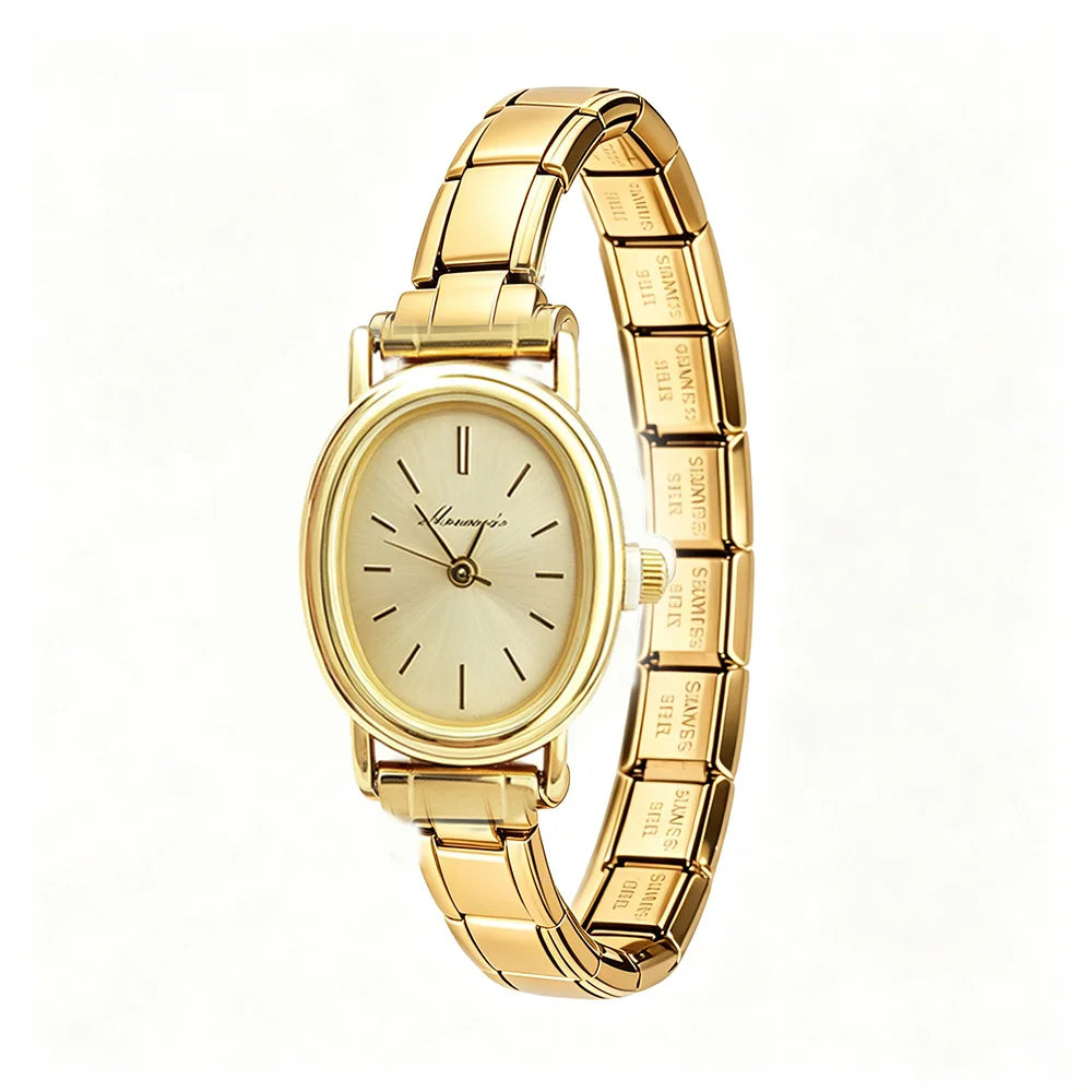 Montre à breloques DIY 9MM, style vintage de luxe, en acier inoxydable, bracelet à maillons italiens dorés pour femme, idéale pour le bureau au quotidien