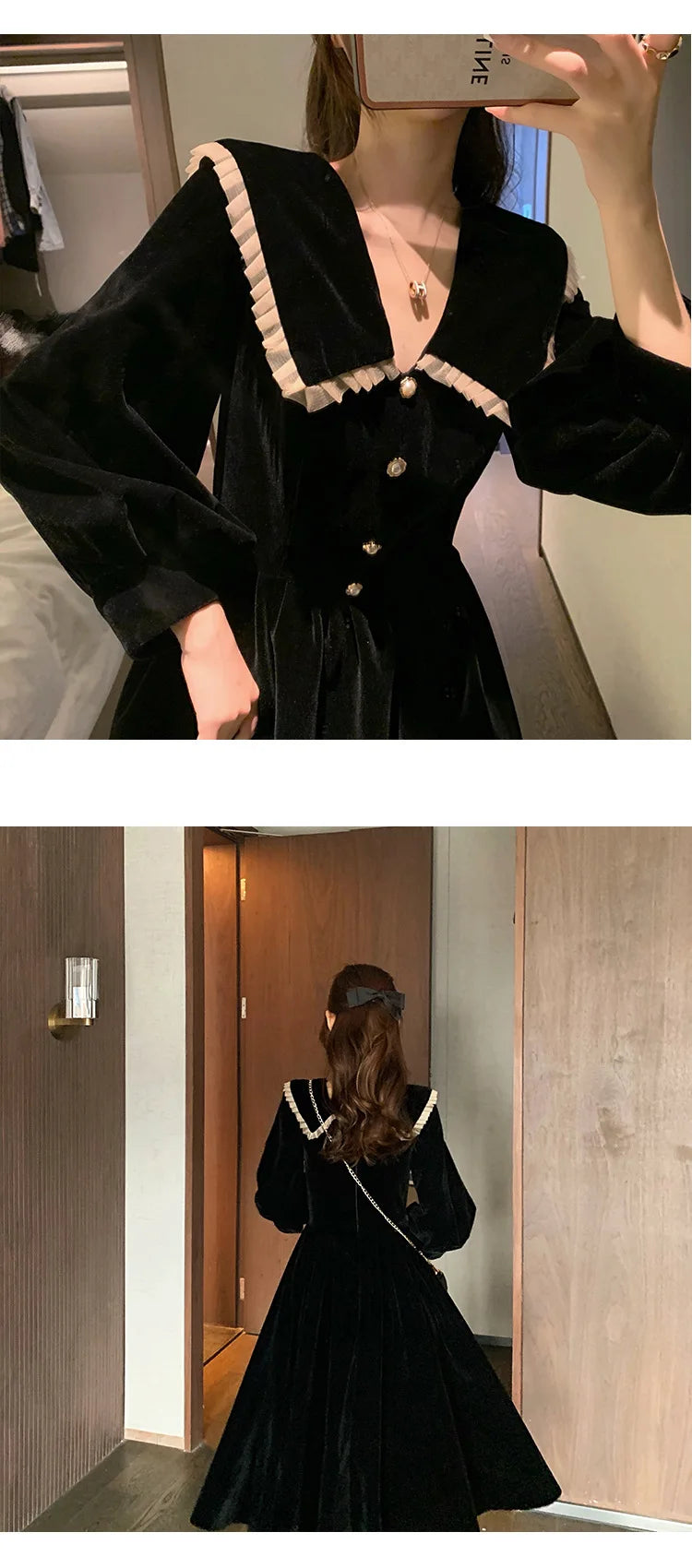 Robe en velours pour femmes, jupe longue Kimono à la mode, taille française, printemps automne