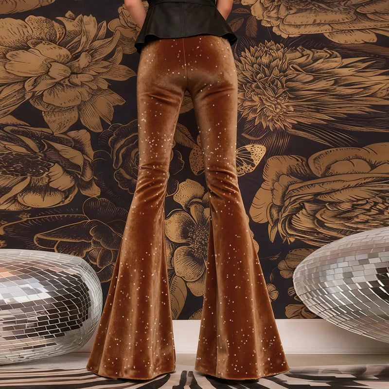 Mode velours pantalon femmes taille haute pantalon évasé pour les femmes automne hiver Stretch pantalon de fête rouge