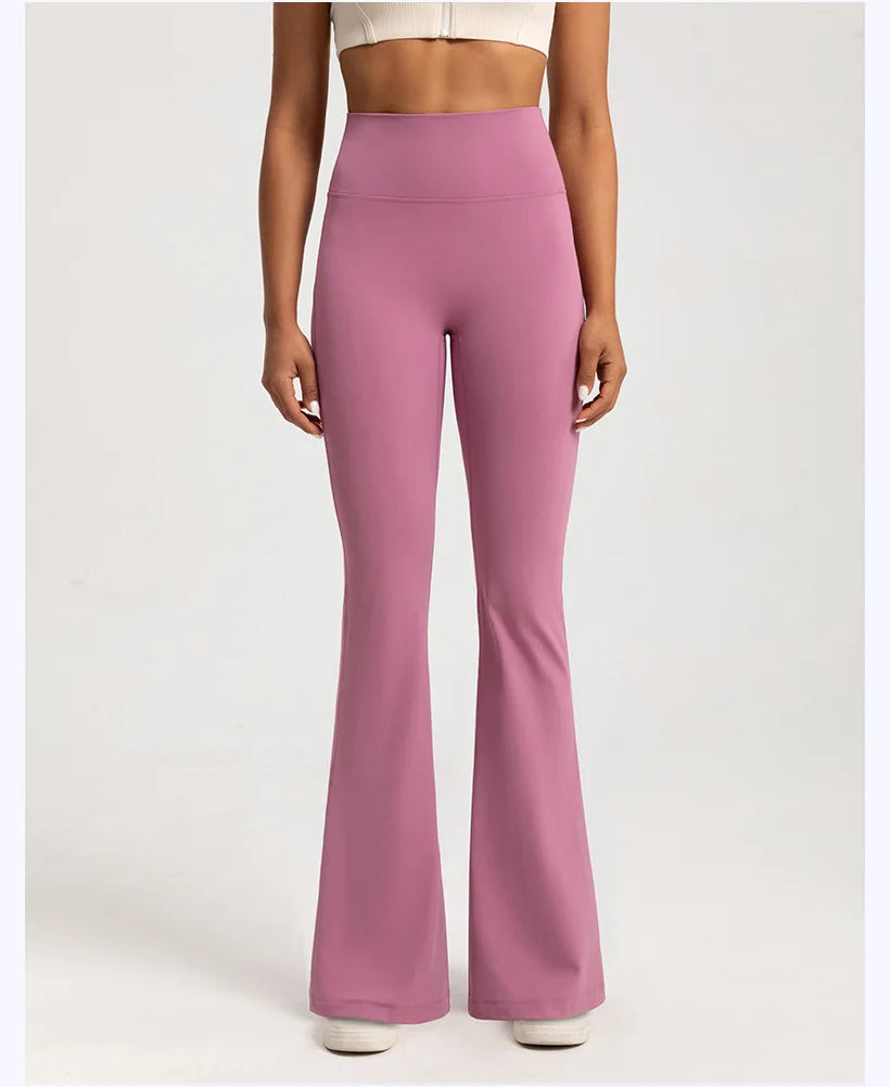 Pantalon évasé en velours pour femme, taille haute, couleur nude, amincissant, chaud, coupe large, pour le sport, le fitness et le yoga
