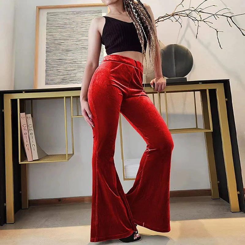 Pantalon évasé en velours pour femme, pantalon à cloche, coupe couvertes, taille haute, décontracté, automne, hiver
