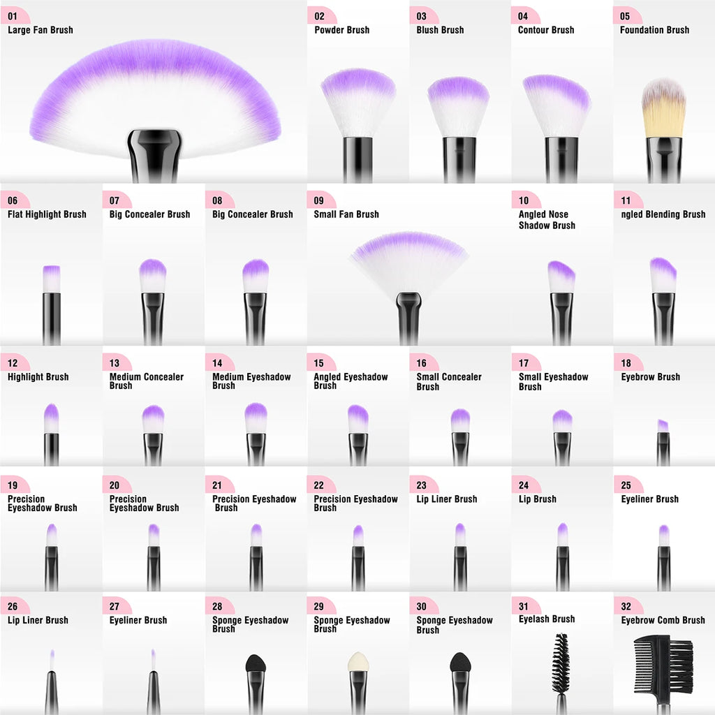 Nouvel ensemble de 10/32 pinceaux de maquillage doux et moelleux pour poudre, fond de teint, contour, fard à joues, correcteur, fard à paupières, estompeur et illuminateur – Outil de beauté