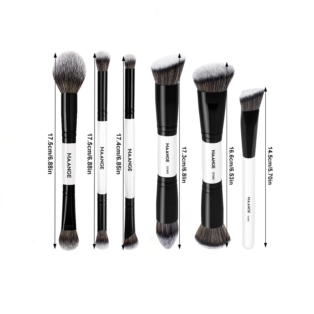 Pinceaux de maquillage MAANGE, lot de 6 pinceaux professionnels synthétiques pour fond de teint, anticernes, kabuki, visage, pinceaux de maquillage de voyage