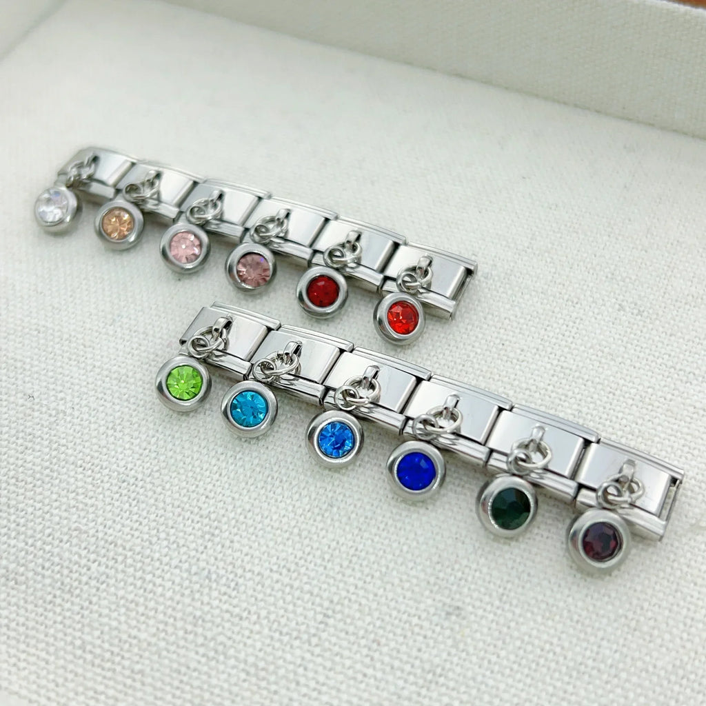2025 femmes mode douze mois Zircon italien breloques liens modulaire ajustement 9mm en acier inoxydable élastique Bracelet bricolage fabrication de bijoux
