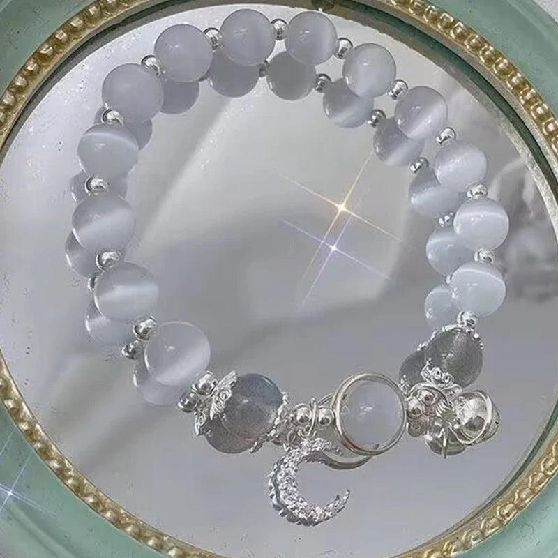 Bracelet pendentif lapin en pierre de lune pour femme, cristal, opale blanche, pierre naturelle, brin perlé, bijoux faits à la main, mode